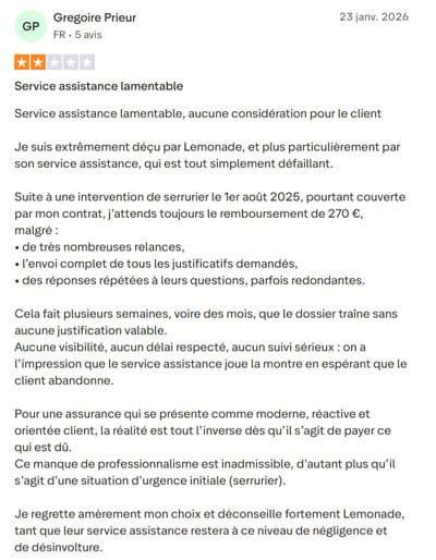 lemonade-avis-trustpilot-negatif